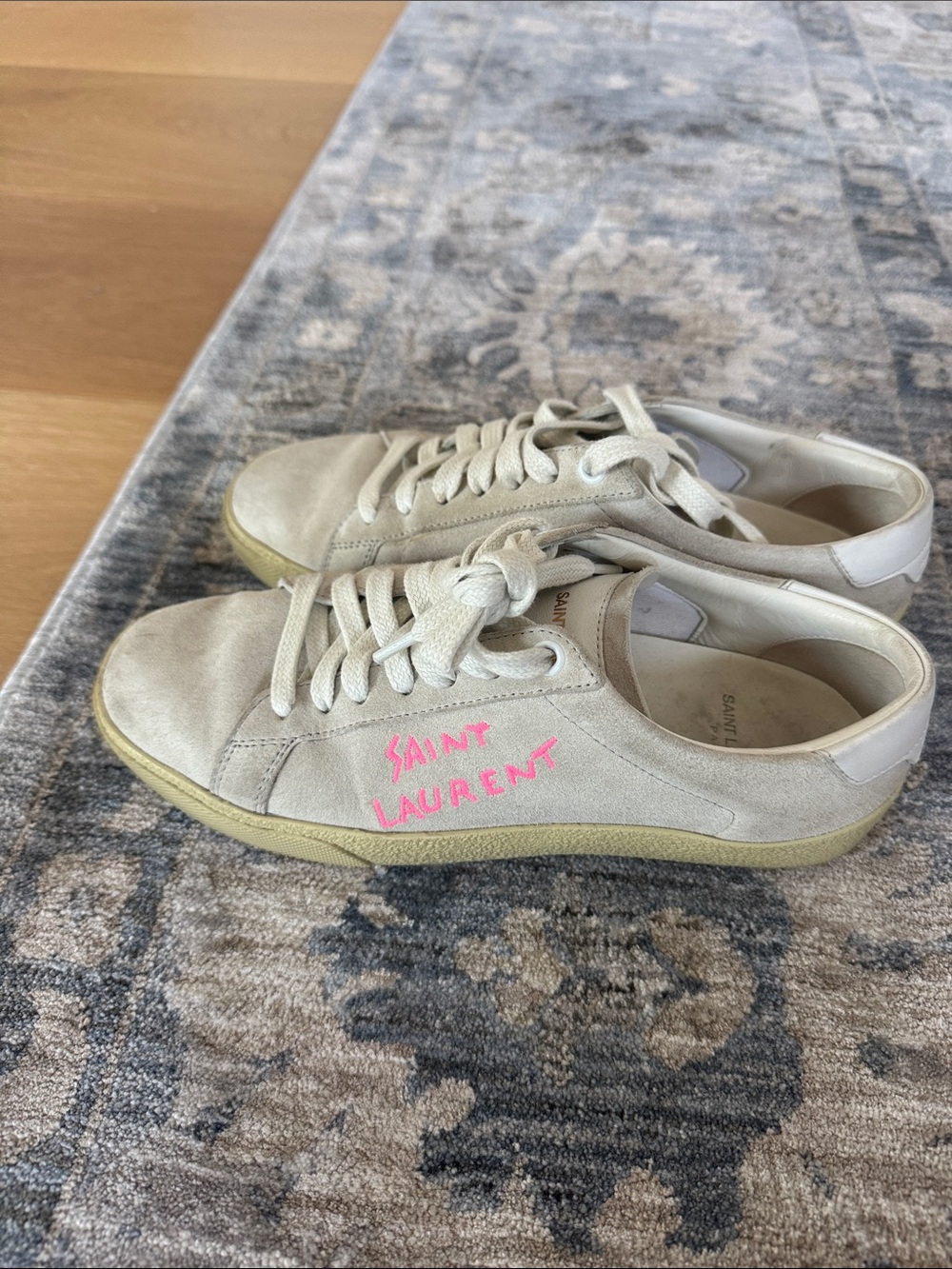 Saint Laurent Suede Sneakers with Neon Pink Logo size 37 1/2